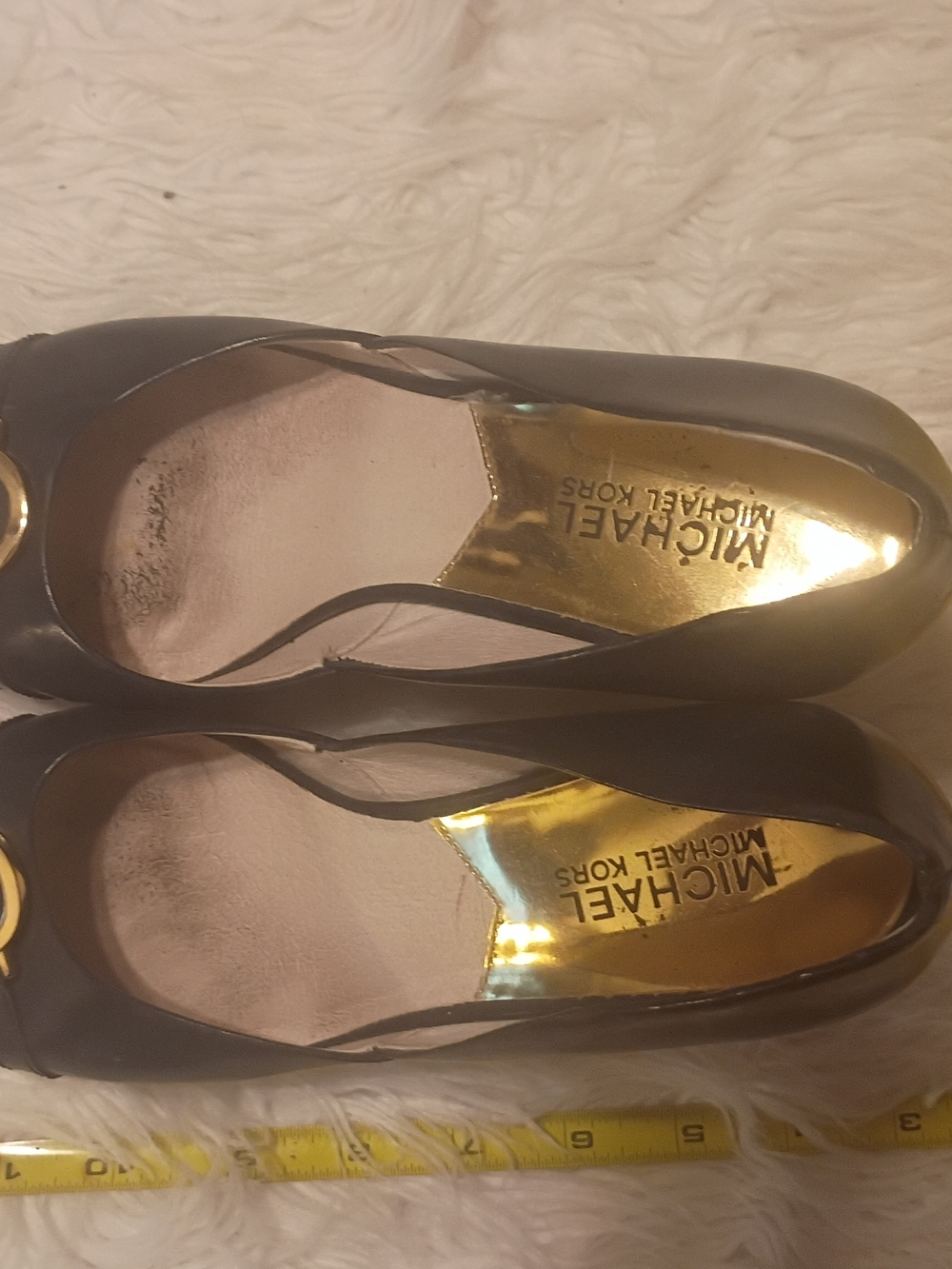 Michael Kors Black Leather Wedges with Gold Insole Detail